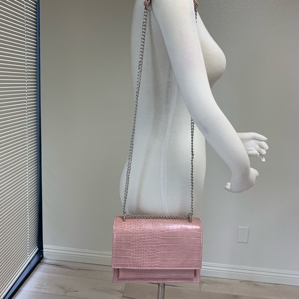 "Emily" Pink Croc Embossed Handbag - Picture 6 of 8